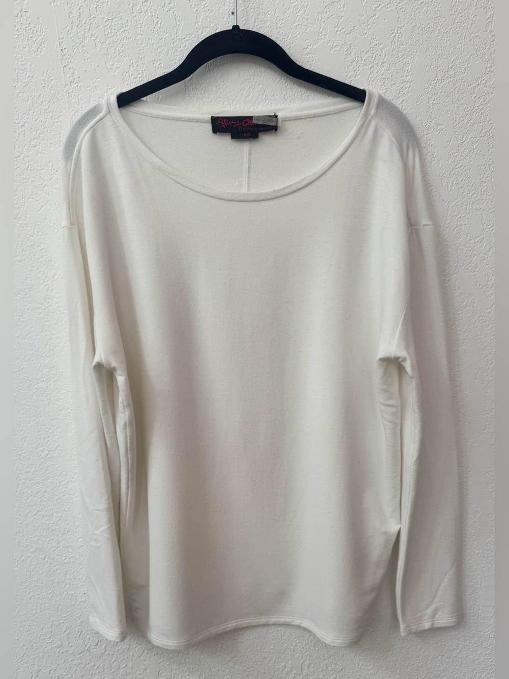 Alice & Olivia Long sleeve wide scoop neck stretch knit top bright white